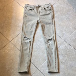 FREE PEOPLE Busted Jeans Distressed Knee High Rise Skinny Frayed 27